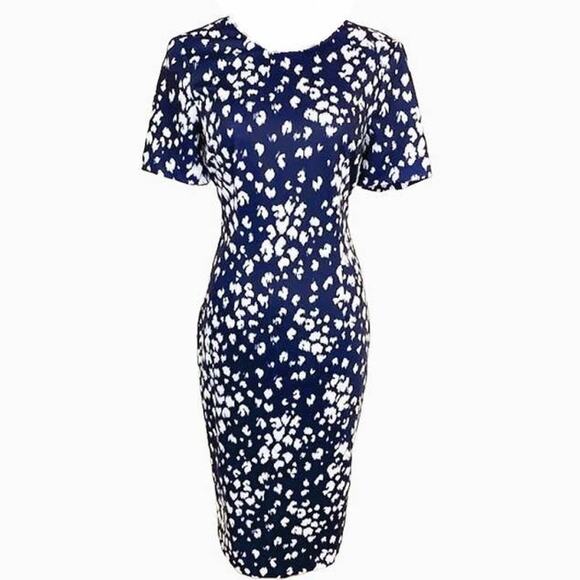 TRINA TURK Blue & White Print V-Neck Back Pencil Midi Dress ~ Women's Size 4 - Picture 1 of 5
